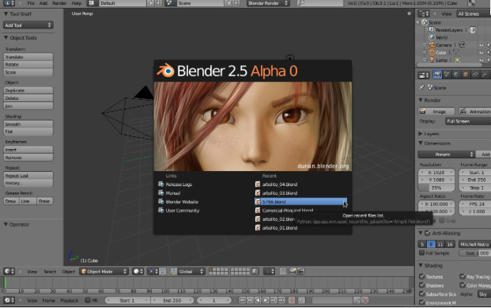 Interface de Blender 2.50