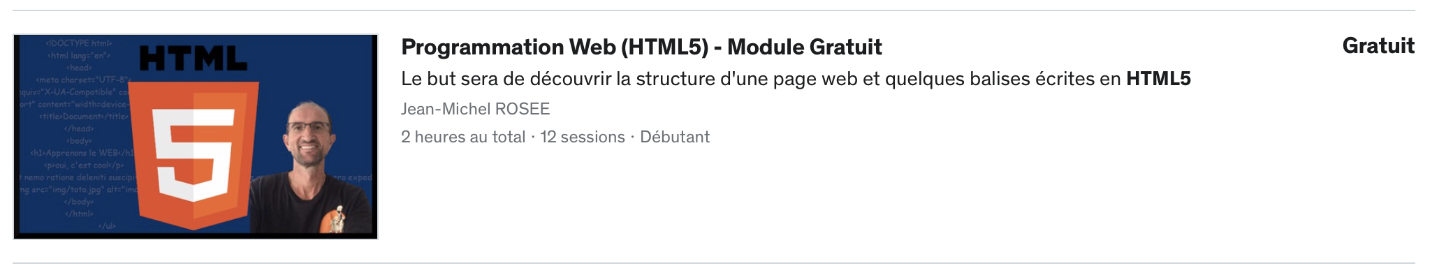 Programmation Web HTML5 Gratuit